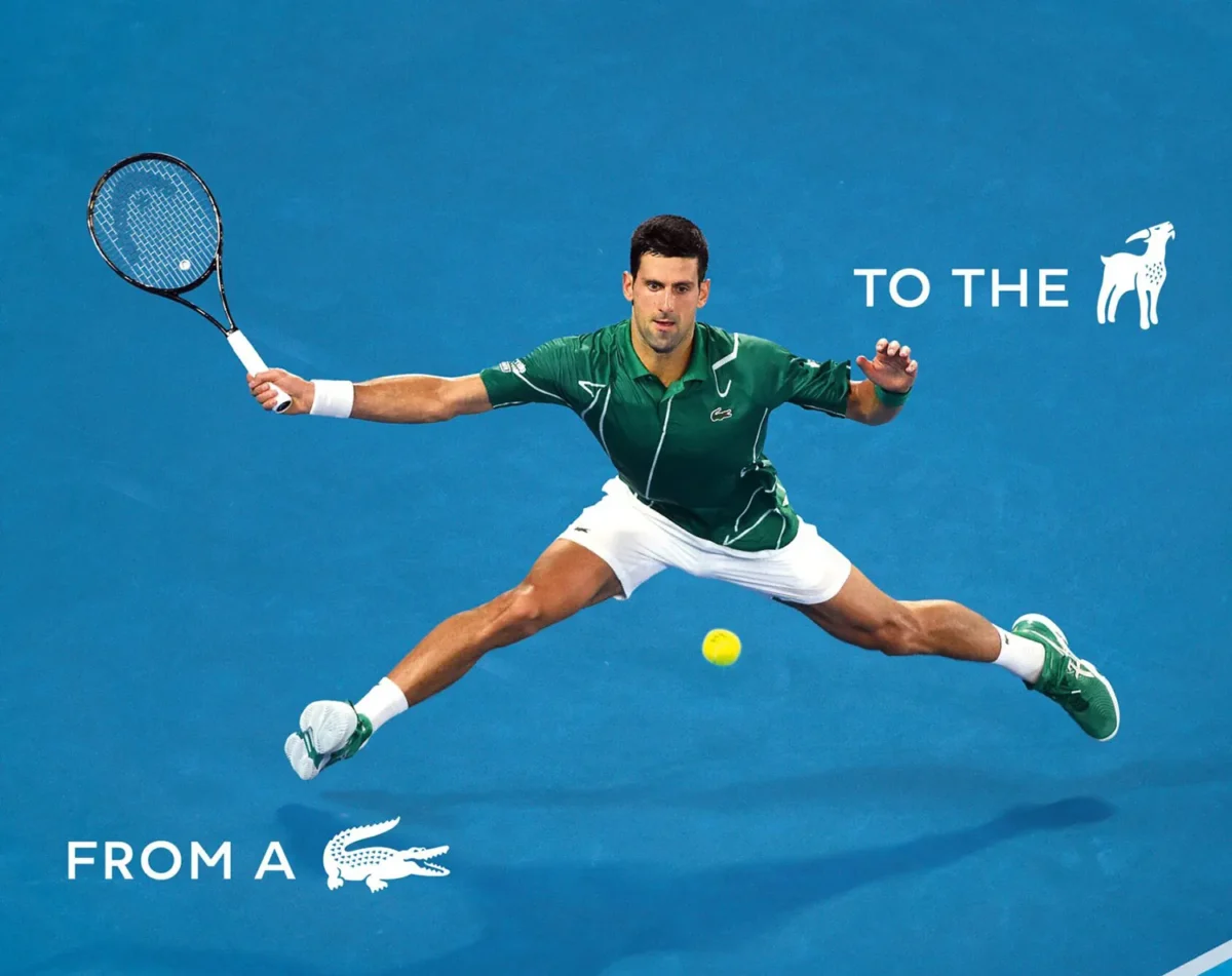 Lần đầu tiên Lacoste đổi logo cá sấu thành dê nhằm tri ân Novak Djokovic