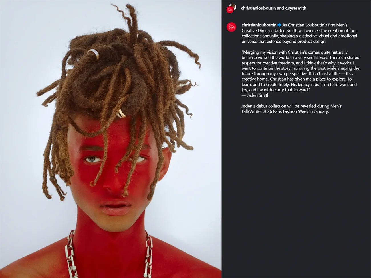 Jaden Smith là Giám đốc sáng tạo dòng thời trang nam đầu tiên của Christian Louboutin Jaden Smith là Giám đốc sáng tạo dòng thời trang nam đầu tiên của Christian Louboutin