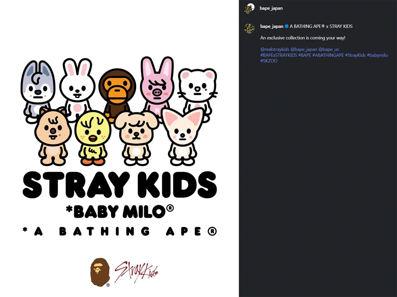 BAPE và Stray Kids hợp tác trong một dự án mới BAPE và Stray Kids hợp tác trong một dự án mới