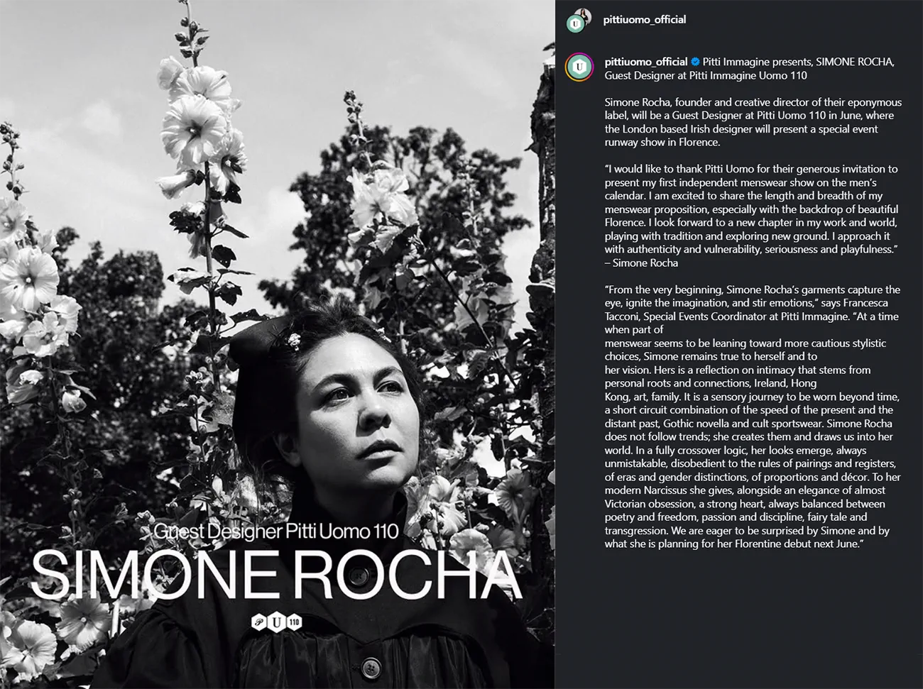 Simone Rocha là nhà thiết kế khách mời của Pitti Uomo 110 Simone Rocha là nhà thiết kế khách mời của Pitti Uomo 110